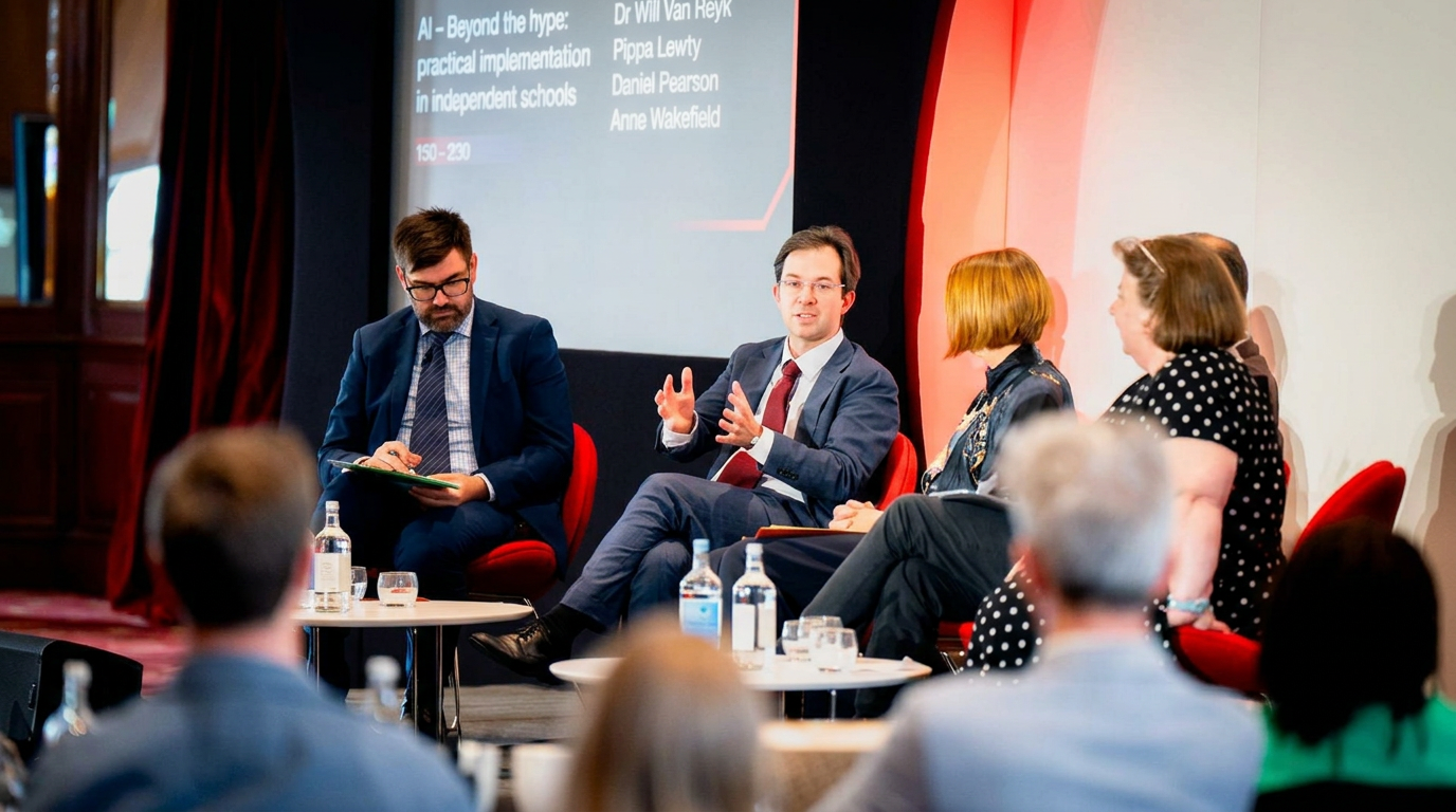 Dr Will Van Reyk speaking on the ISPN panel on AI implementation in independent schools, November 2025.